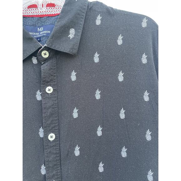 Michael Brandon Shirt Mens L Black Pineapple Slim Short Sleeve Casual Button-Up - Picture 2 of 4